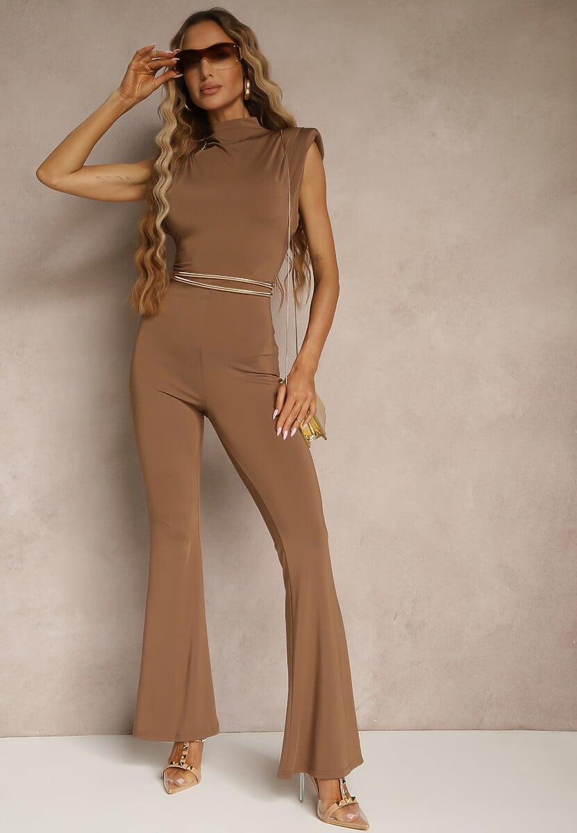 Brązowy Kombinezon Flare z Usztywnionymi Ramionami Milindea