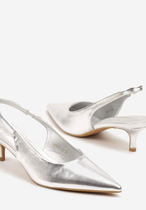 Srebrne Sandały Vices Slingback na Obcasie Typu Kaczuszka Kovirida