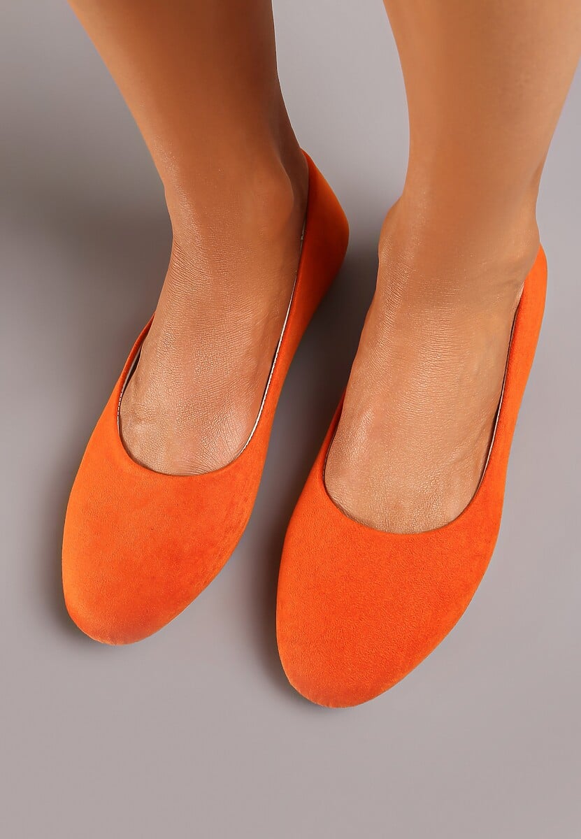 Pomarańczowe Klasyczne Balerinki z Ekozamszu z Okrągłym Noskiem Harneli