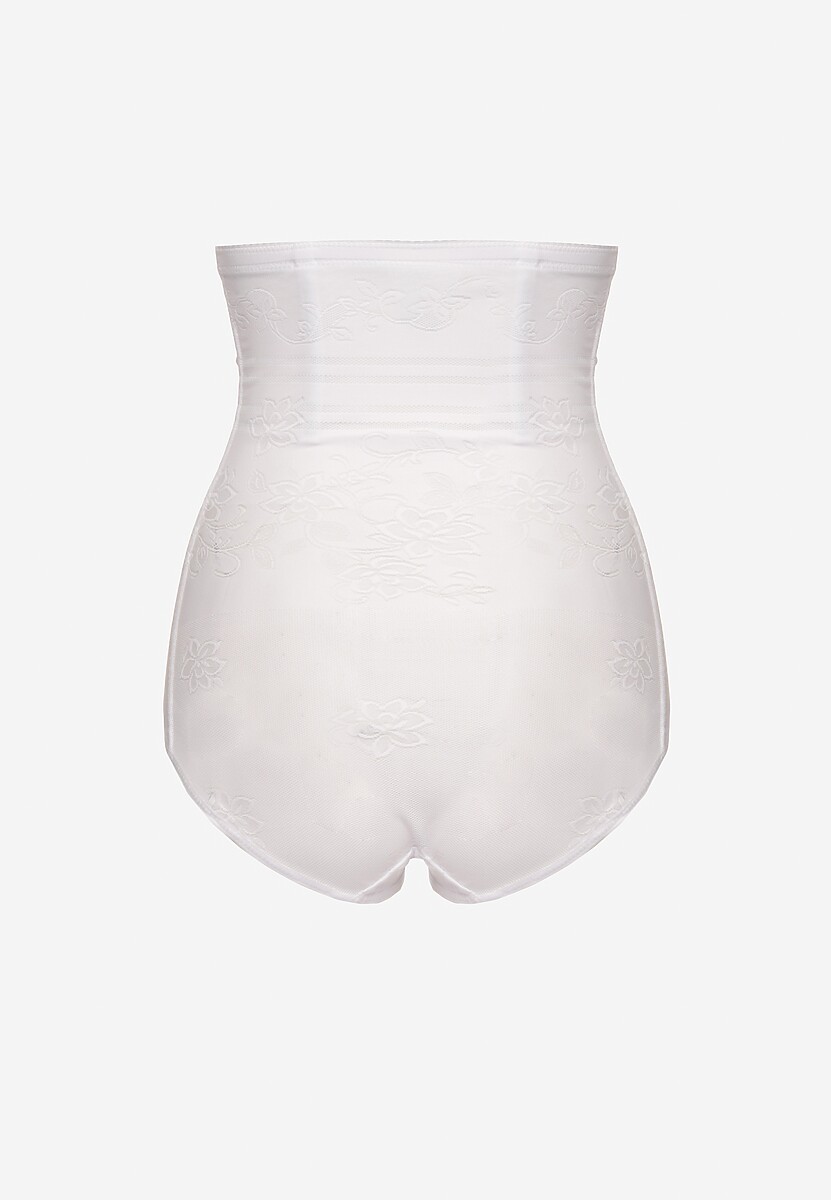 Biała Bielizna modelująca Majtki High Waist Zdobione Tłoczeniem w Kwiaty Vivirianne