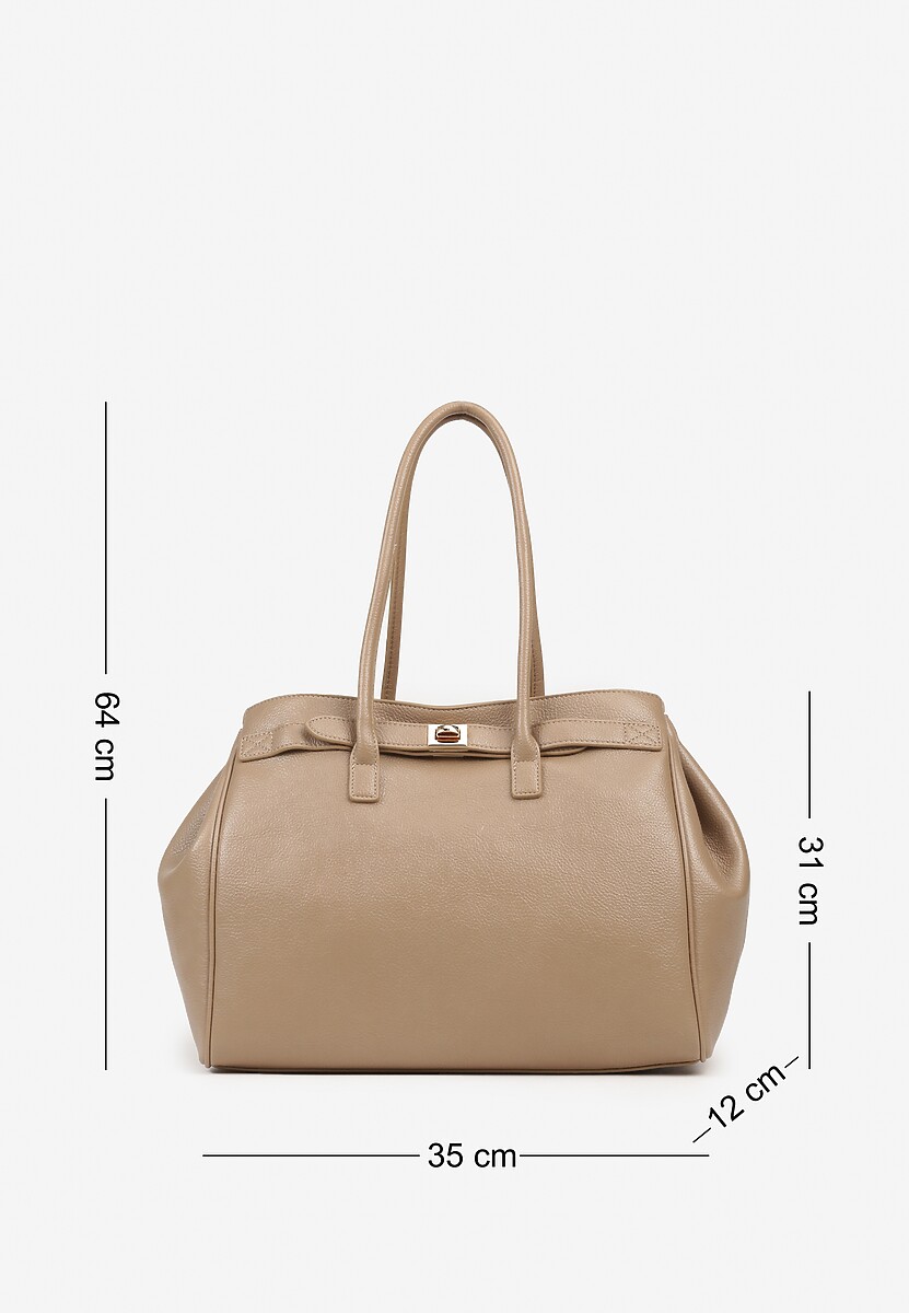 Beżowa Torebka Shopper z Dwoma Rączkami Ozdobiona Paskiem z Klamrą Remisse