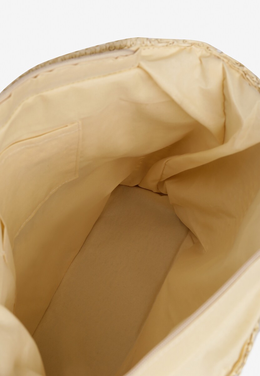 Jasnobeżowa Pleciona Torebka Boho z Naszytym Napisem Jusbia