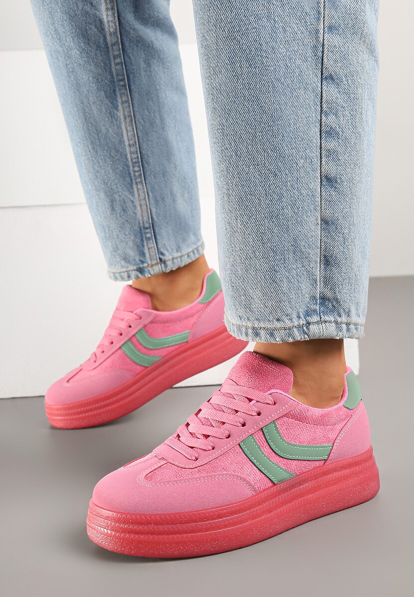Fuksjowe Sneakersy Typu Kultowe Tenisówki na Niskiej Platformie Olritia