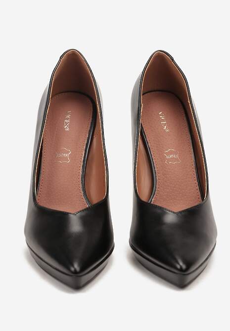 Czarne Szpilki Vices na Grubej Podeszwie z Wkładką ze Skóry Naturalnej Ahrrie