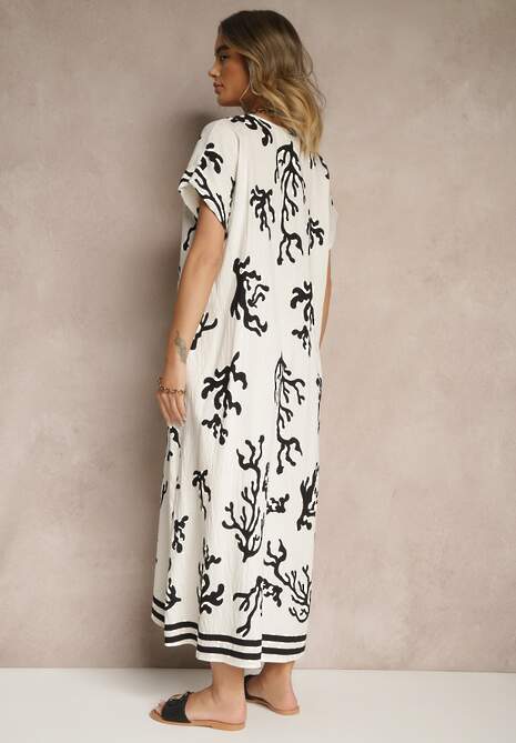 Czarno-Beżowa Pudełkowa Sukienka z Wiskozą i Lnem Sadeone