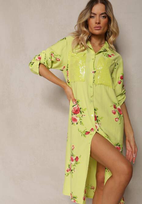 Zielona Koszulowa Bawełniana Sukienka Zapinana na Guziki Nuramla