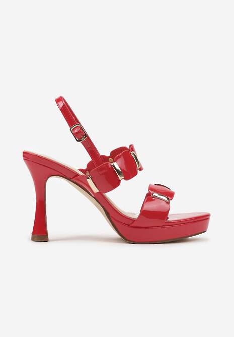 Czerwone Lakierowane Sandały na Szpilce z Ozdobnymi Paskami Vilamia