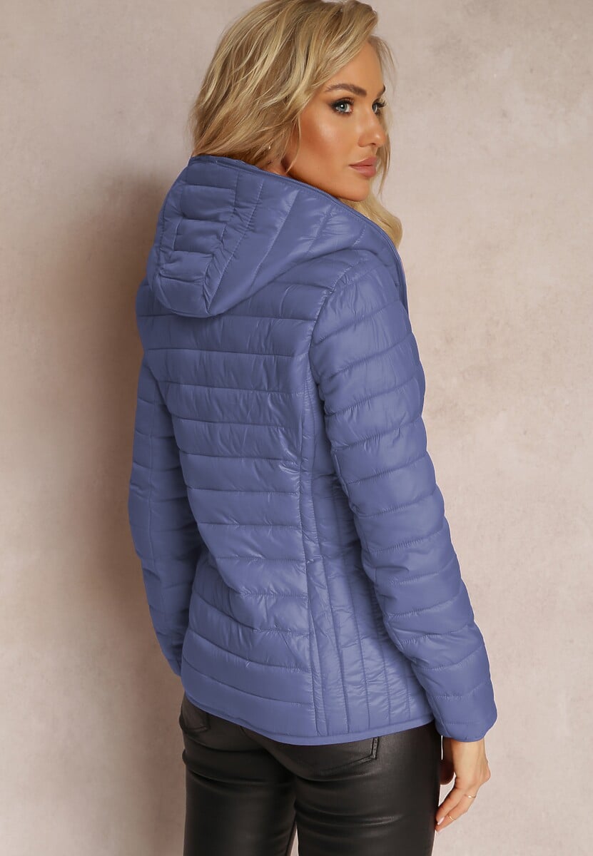 Niebieska Kurtka z Pikowaniem i Nieodpinanym Kapturem Kessane