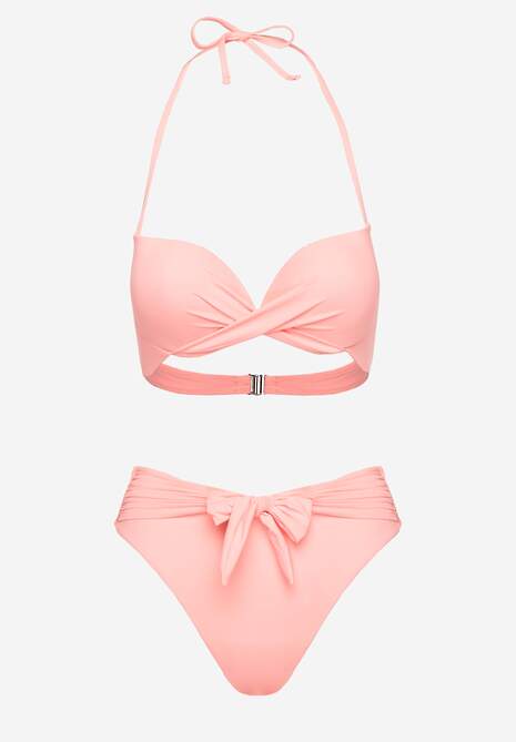 Różowe Bikini Majtki Figi i Biustonosz Ozdobione Wiązaniem Saniorie