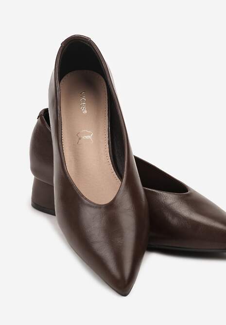Ciemnobrązowe Czółenka Vices na Obcasie Typu Słupek ze Skórzaną Wkładką Rilomena