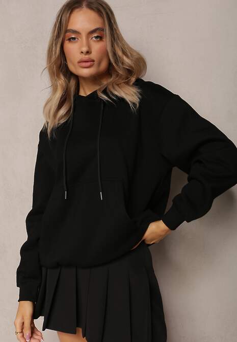 Czarna Bluza o Fasonie Klasycznej Kangurki z Kapturem Lunamoon