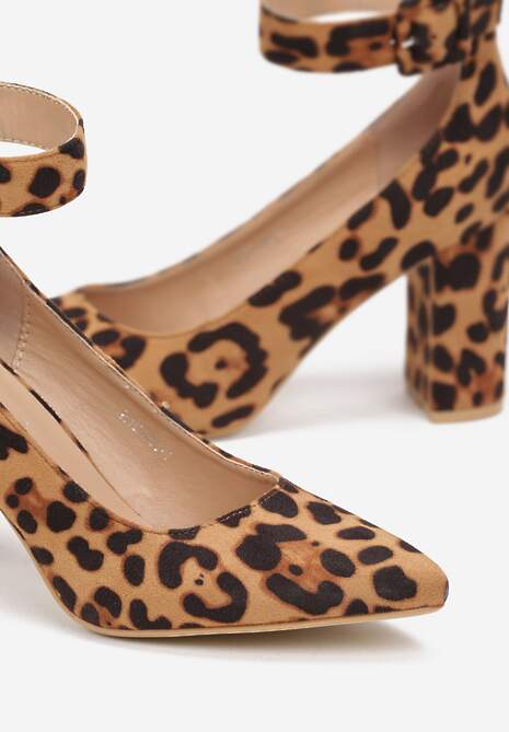 Brązowe Czółenka z Paskiem wokół Kostki na Słupku Gelathia