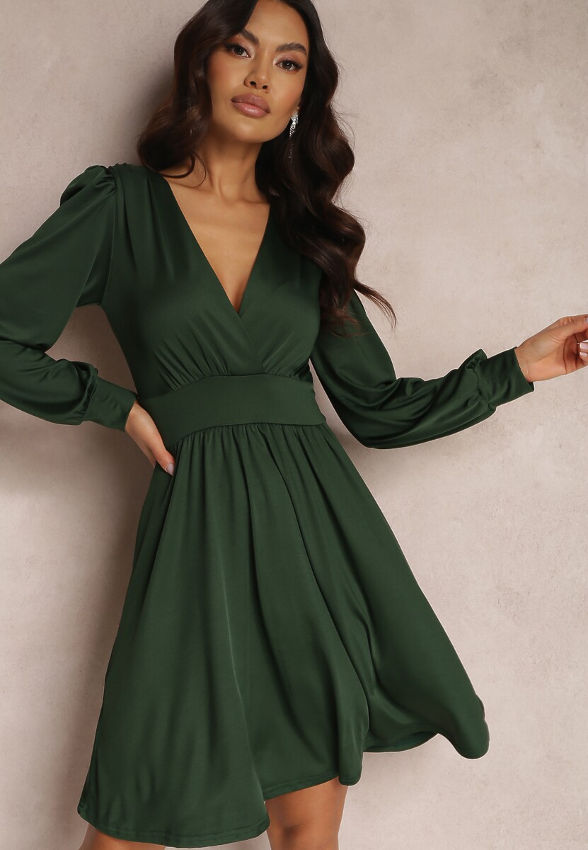 Czerwona Sukienka Kopertowa Taliowana Hosidius