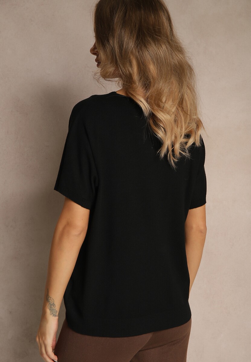 Czarna Bluzka z Dzianiny z Dekoltem w Serek Fenalise