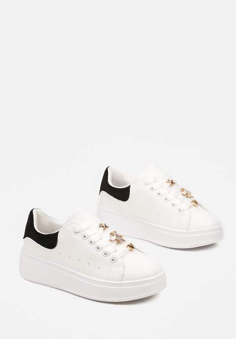 Biało-Czarne Sneakersy na Platformie z Metaliczną Wstawką Grevaja