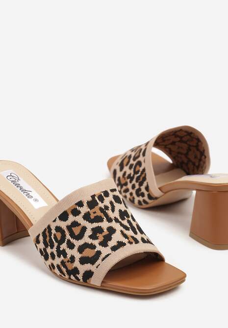 Panterkowe Szydełkowe Klapki na Słupkowym Obcasie Idaretia