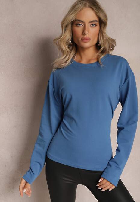 Niebieska Bawełniana Bluza z Ozdobnym Wiązaniem Fanarita