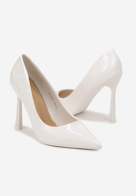 Białe Lakierowane Szpilki z Imitacji Skóry o Gładkiej Fakturze Rosaia