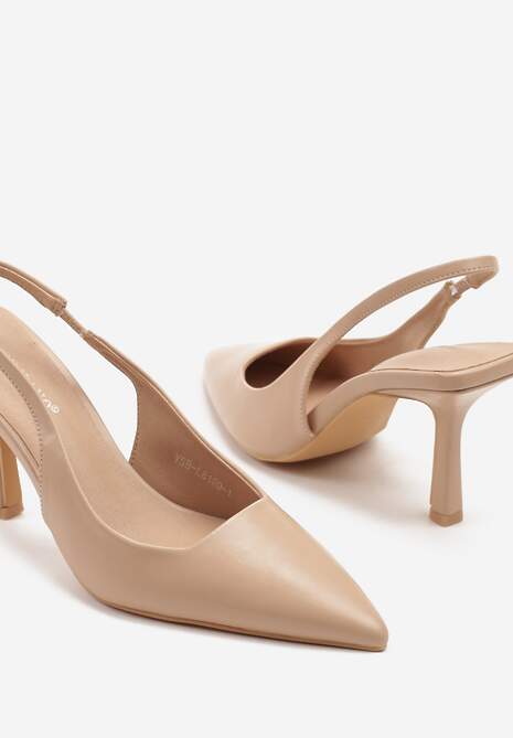 Beżowe Sandały na Szpilce Typu Slingback Worsedi