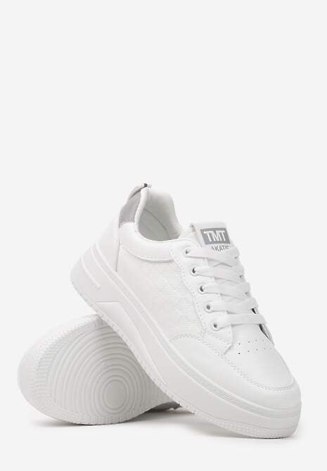 Biało-Szare Casualowe Sneakersy na Platformie z Perforacją i Zdobieniem z Boku Iinesta