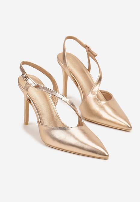 Szampańskie Asymetryczne Sandały Vices na Obcasie ze Szpiczastym Noskiem Niriese