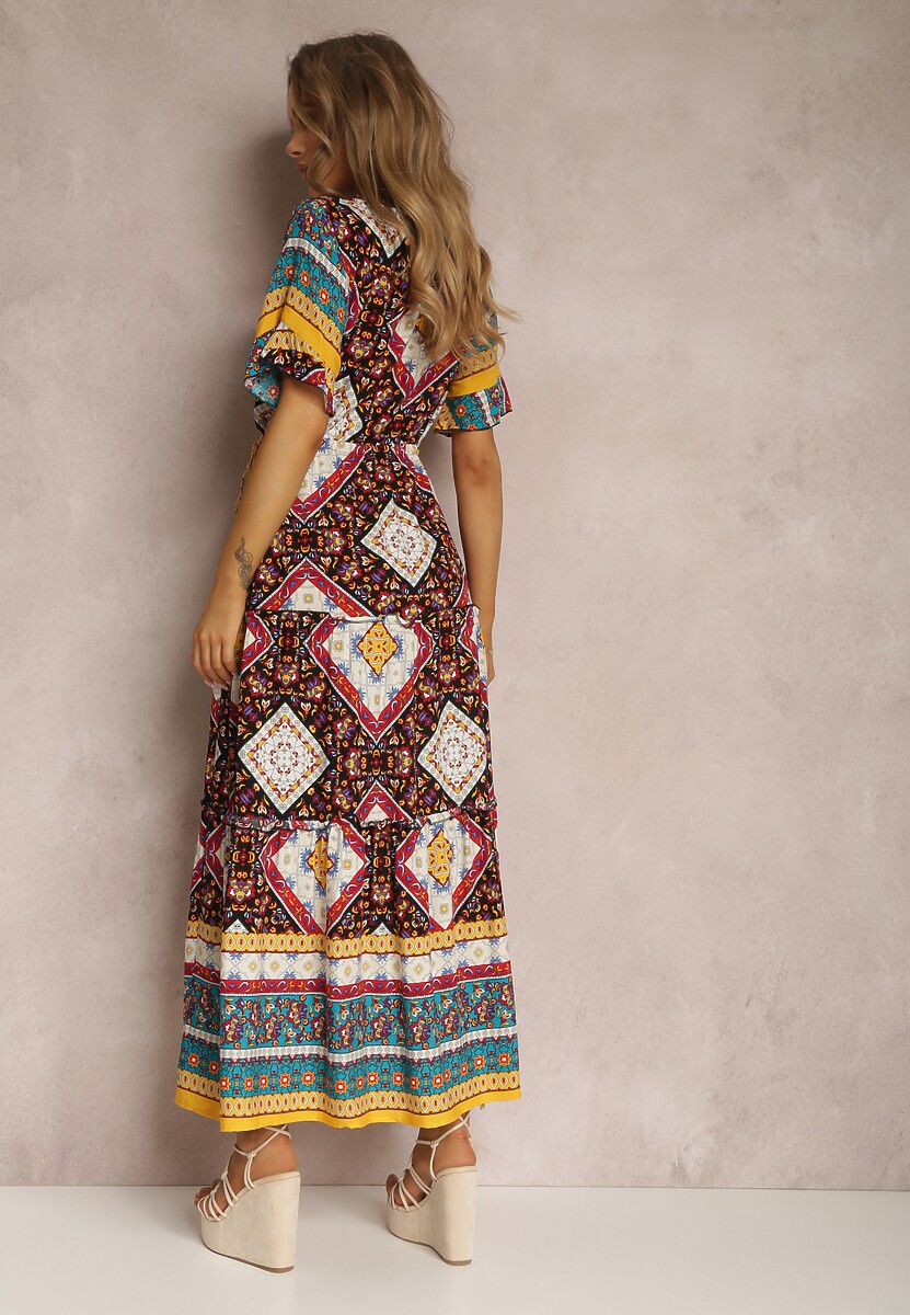 Czarno-Czerwona Sukienka z Wiskozy Olonice