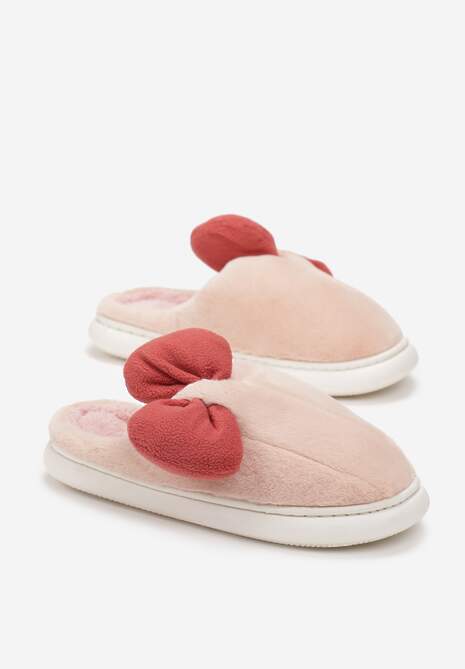 Różowe Futerkowe Kapcie z Pluszową Kokardką Vlemona