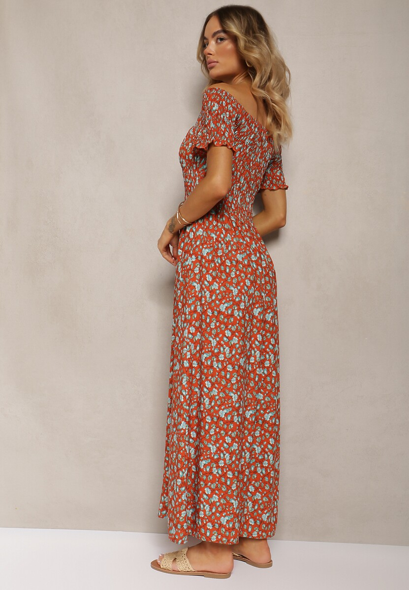 Pomarańczowo-Niebieska Sukienka z Wiskozy Tariya