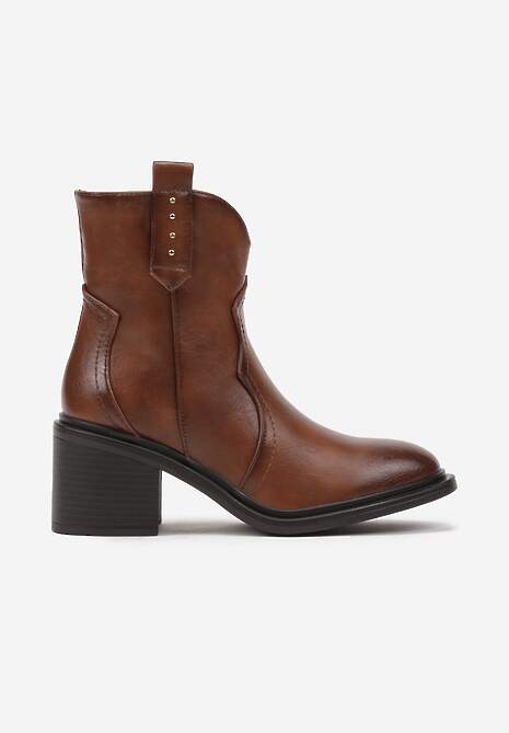 Brązowe Klasyczne Botki na Obcasie z Nitami Stelissa