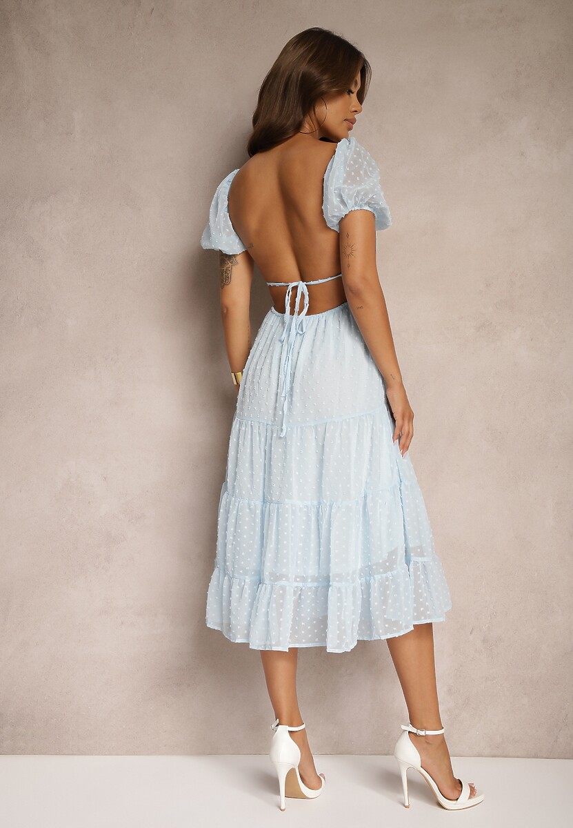 Niebieska Sukienka z Odkrytymi Plecami Nephia