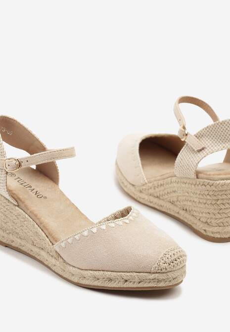 Beżowe Sandały w Stylu Espadryli na Koturnie z Plecionką Meralissea