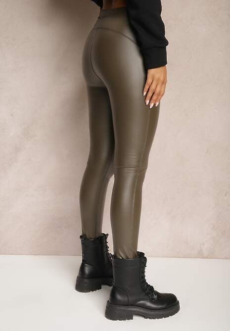 Ciemnozielone Legginsy Push Up z Ekoskóry Sialo