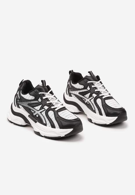 Czarne Sneakersy na Platformie z Geometrycznym Wzorem Farissa