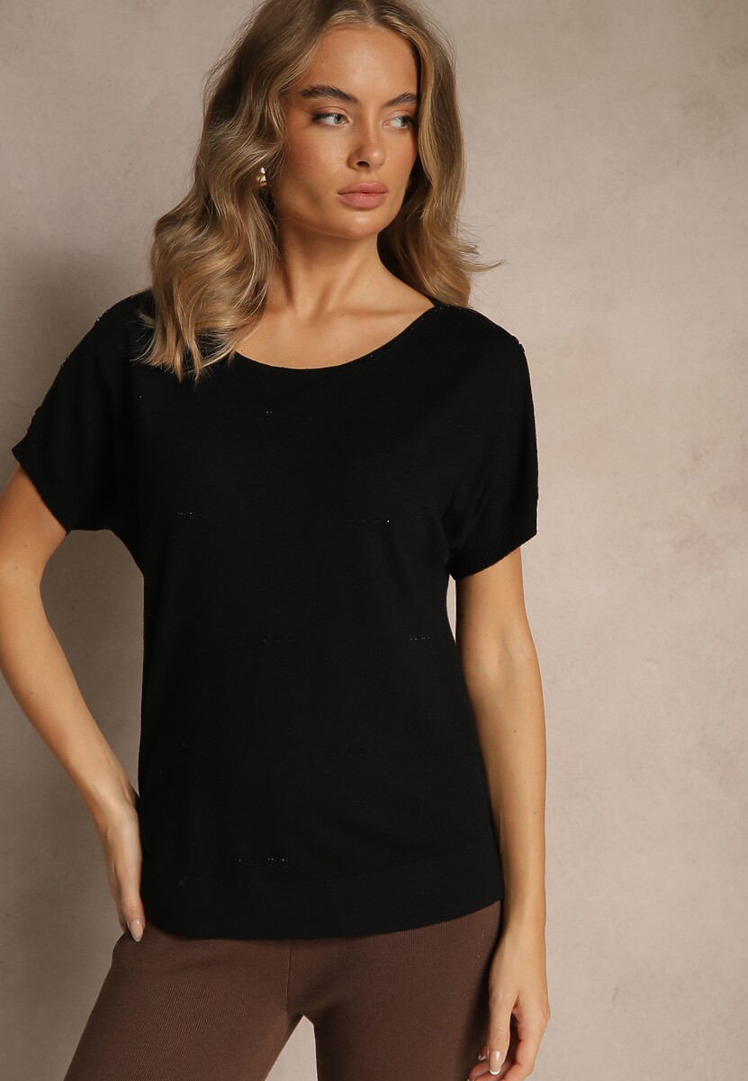 Różowa Dzianinowa Bluzka z Cyrkoniowymi Aplikacjami Fenellia