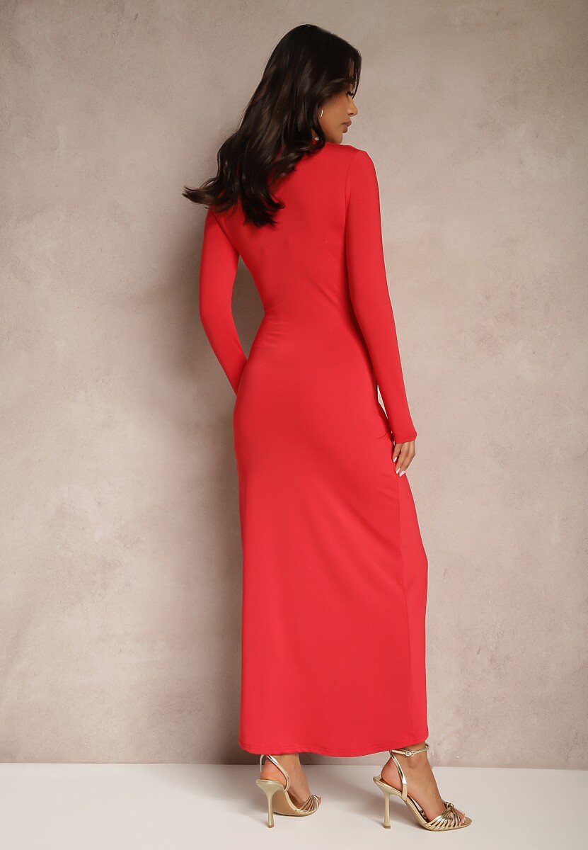 Czerwona Kopertowa Sukienka Koktajlowa z Wiskozą Tatillora