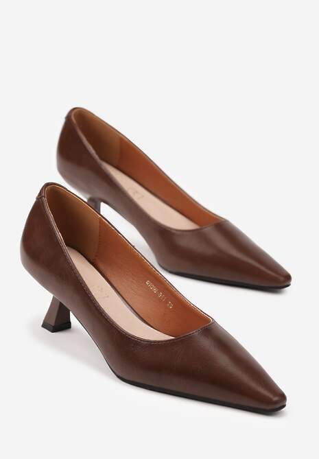 Jasnobrązowe Czółenka Vices na Kaczuszce ze Skórzaną Wkładką Elialie