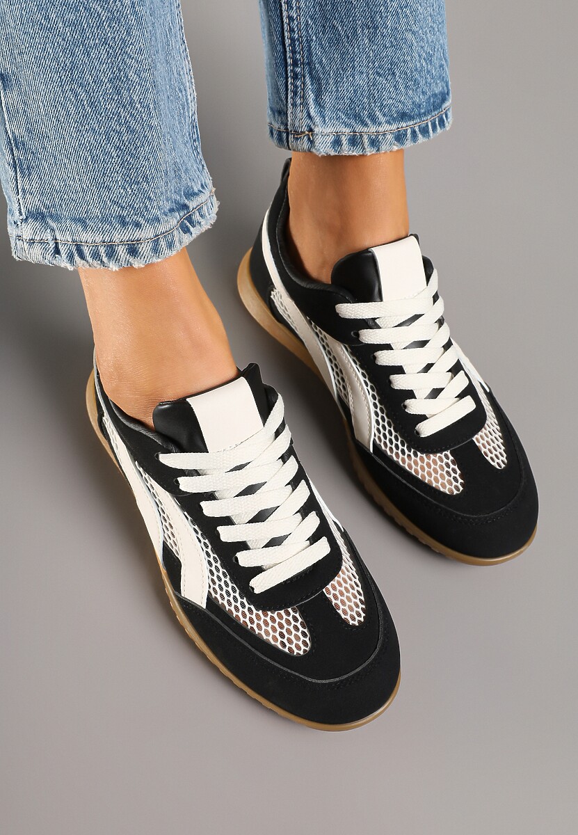 Czarne Sneakersy Tenisówki z Geometrycznym Motywem Amotheira