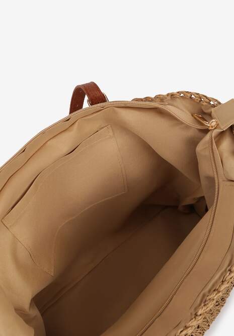 Ciemnobeżowa Duża Pleciona Torebka Wykończona Rączkami z Imitacji Skóry Carpinea