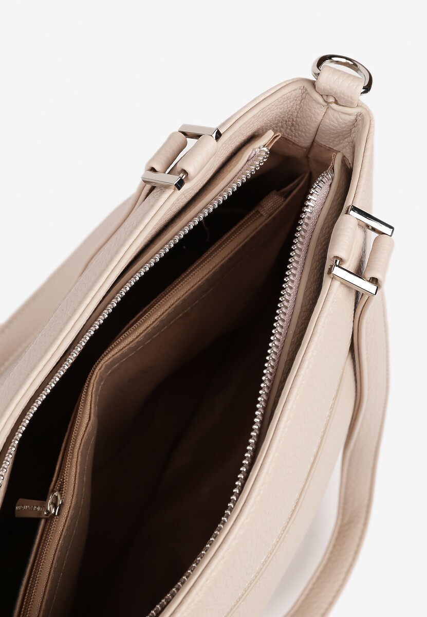 Beżowa Torebka Ozdobiona Metalicznym Napisem Nilomena