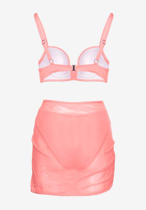 Jasnoróżowe Bikini Majtki Typu Figi Marszczony Biustonosz i Pareo Natovena