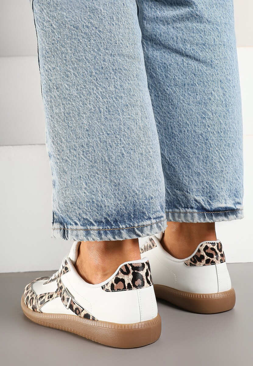 Panterkowo-Białe Sneakersy Klasyczne Tenisówki Zdobione Klamerką Senaniela