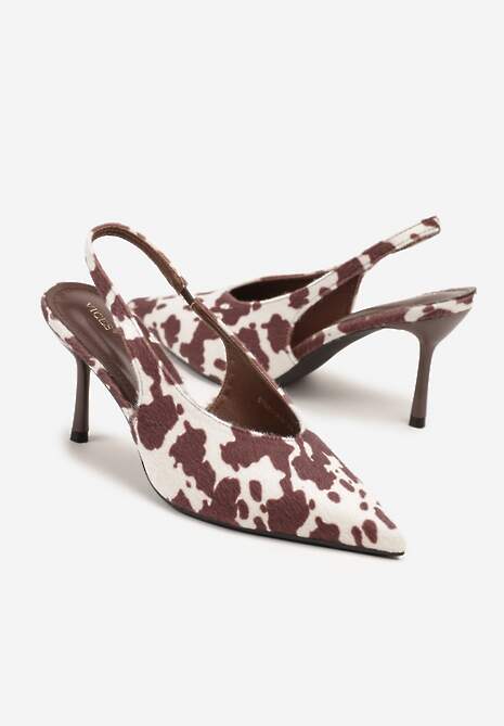 Brązowe Czółenka Sandały Slingback Vices w Krowie Łaty na Obcasie Typu Szpilka Tilionea