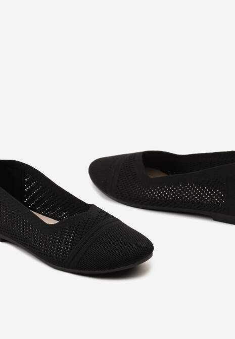 Czarne Płaskie Balerinki z Siateczkowego Materiału Nelibra