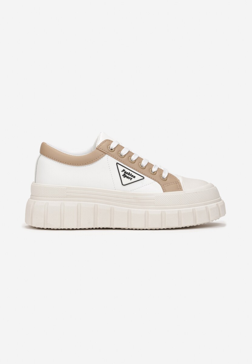 Białe Trampki na Platformie z Przeszyciami i Sznurowaniem Anaiza