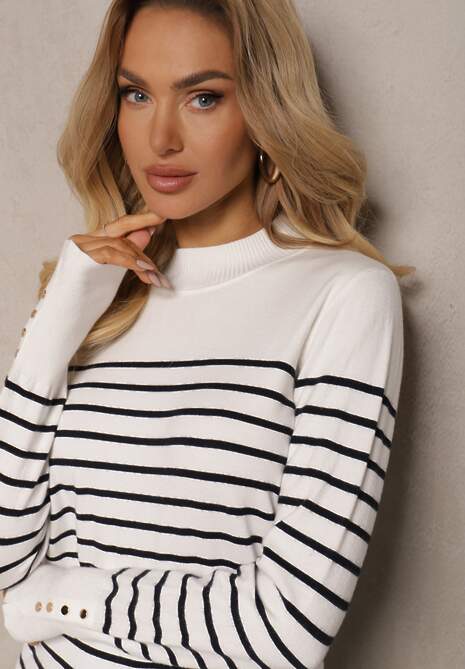 Biały Golf z Bawełną i Wiskozą w Paski z Nitami Viacira