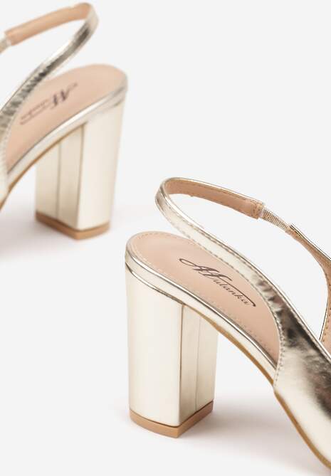 Złote Sandały na Słupku Slingback Halatia