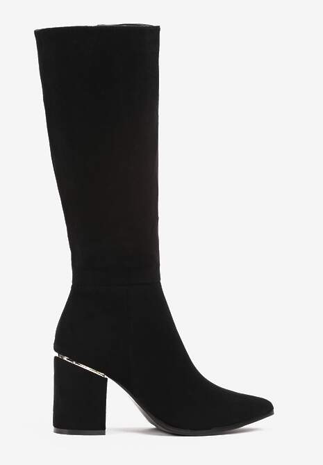 Czarne Kozaki przed Kolano na Słupku ze Szpiczastym Noskiem Karemara