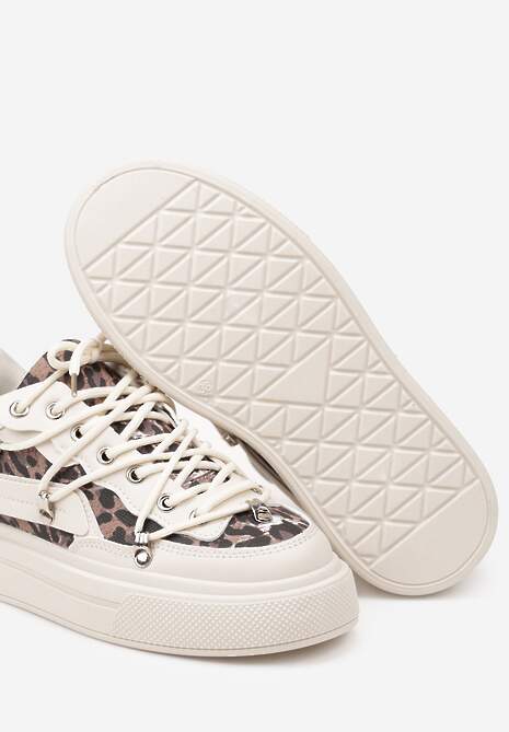 Beżowe Sneakersy ze Wzorem w Panterkę Doridi