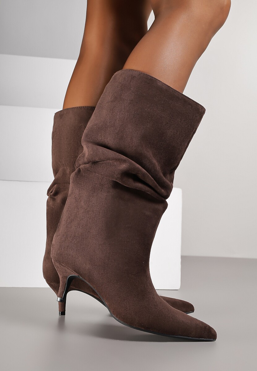 Brązowe Botki na Kaczuszce z Marszczoną Cholewką Nalorena