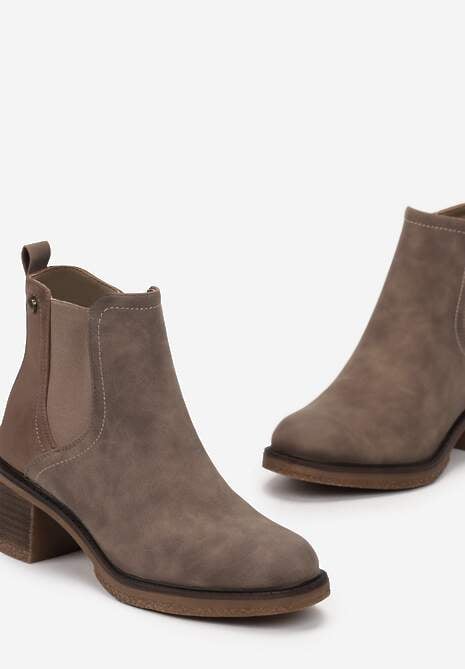 Ciemnobeżowe Botki na Słupku z Ekozamszu Otielo